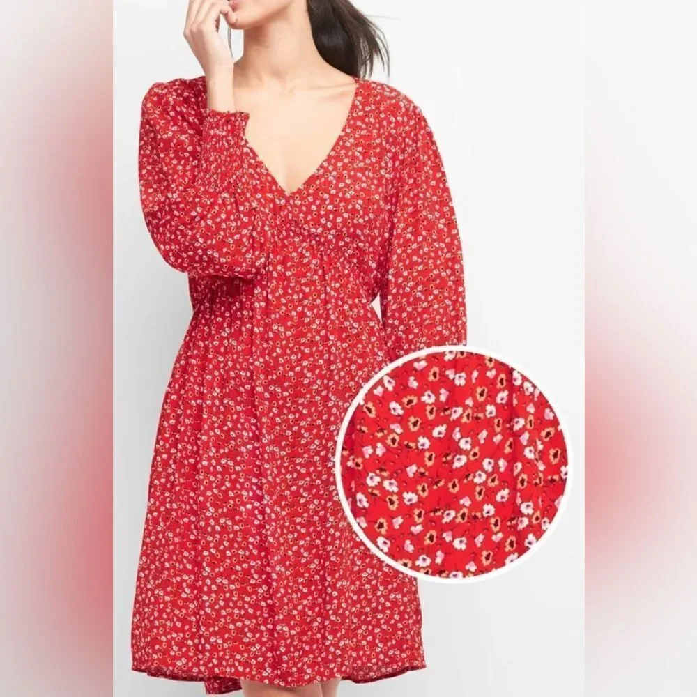 gap red floral dress Gap Womens Floral V-Neck Swing Dress Red Floral Print Size XS